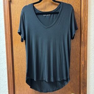 Women Abercrombie & Fitch A&F AF V Neck Short Sleeve Top T-shirt Tee Black Large